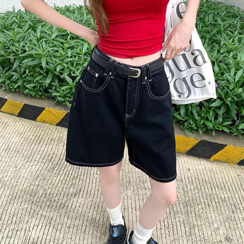 Black Shorts Jeans Women 2026 Summer Baggy Y2K Fashion Straight Denim Short Pants Woman Vintage Streetwear Loose Jean Shorts